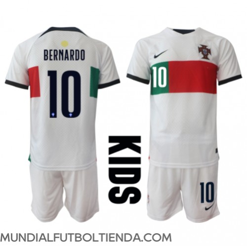 Camiseta Portugal Bernardo Silva #10 Segunda Equipación Replica Mundial 2022 para niños mangas cortas (+ Pantalones cortos)